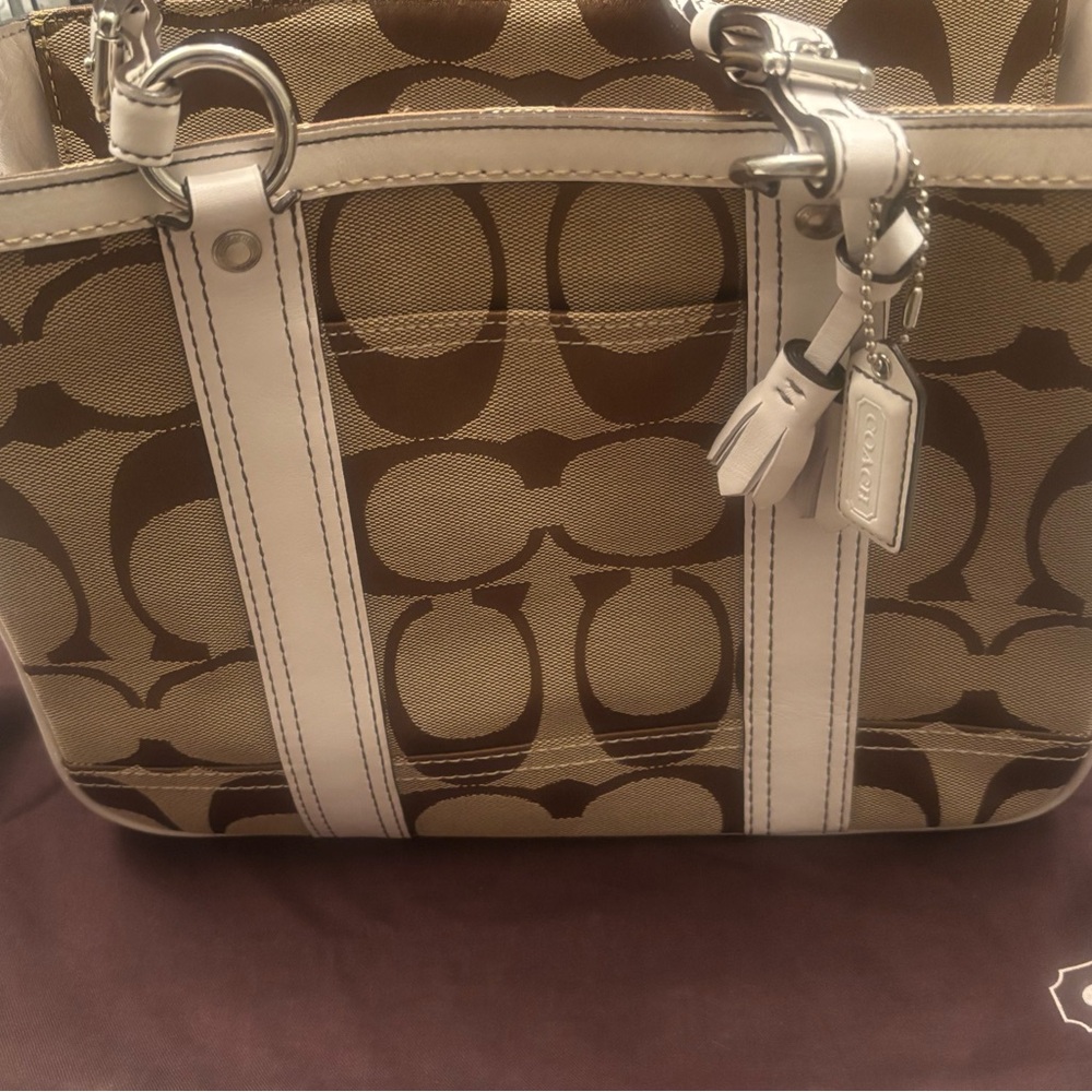 Coach Brown and Cream Signature Shoulder Bag